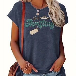 Graphic Tee I’d Rather Be Thrifting Women's Navy Size Large